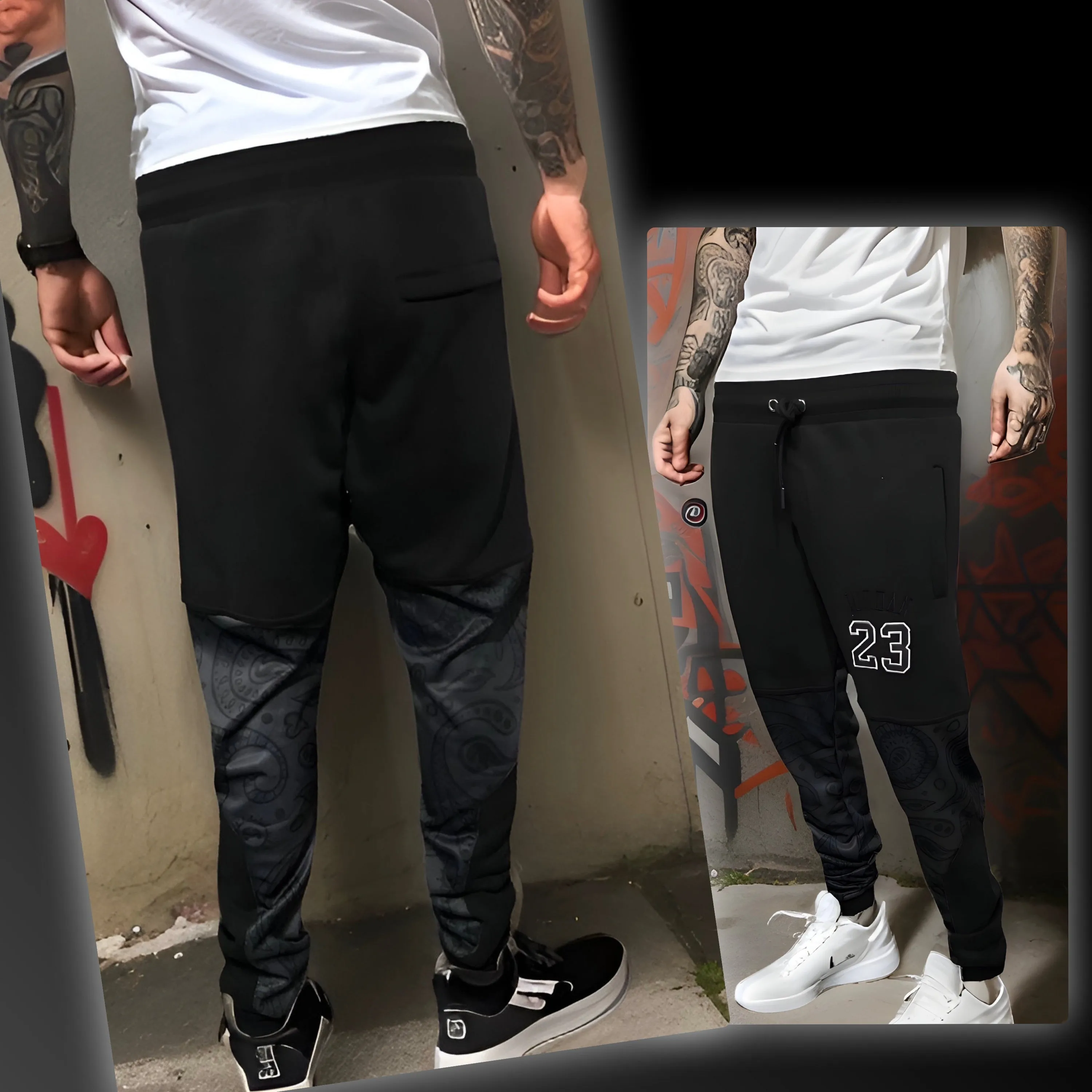 ^23 TRIPLE BLACK^ LUXURY BANDANA JOGGER SWEATPANTS (CUT & SEW)(EMBROIDERED LOGOS)