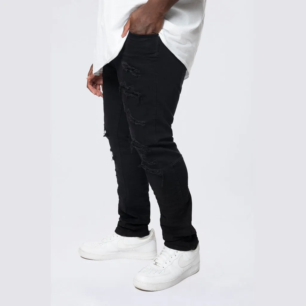 Big and Tall - Rip & Repaired Colored Jeans - Black