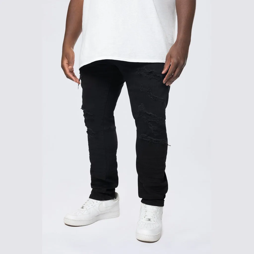 Big and Tall - Rip & Repaired Colored Jeans - Black