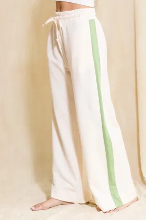 Cream Contrast Stripe Wide Leg Sweatpants