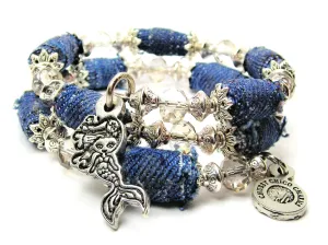 Cute Little Mermaid Blue Jean Beaded Wrap Bracelet