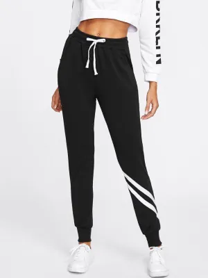 Drawstring Waist Striped Trim Sweatpants