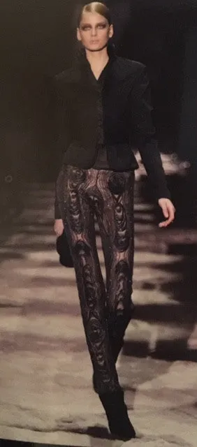 Iconic Tom Ford for Gucci - Collectible Black See Through  Peacock Feather  Embellished Flare Pants - IT 42