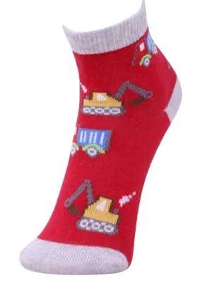 Kids Ankle Length Socks:Truck Time:Red