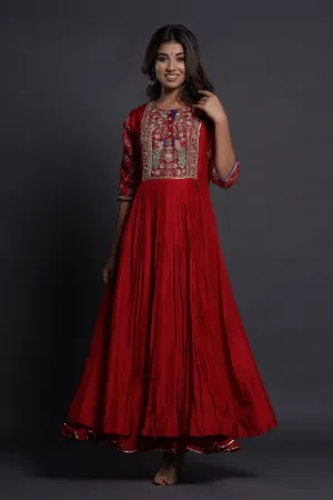 Modal Silk Red Ankle Length Dress