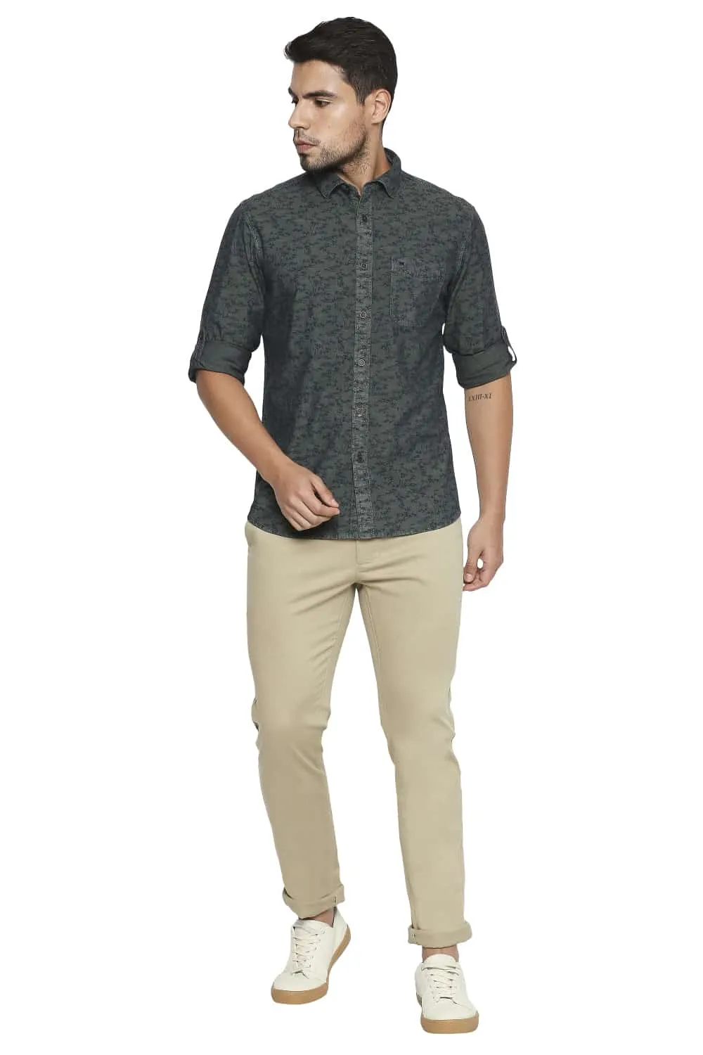 Slim Fit Tinted Indigo Printed Shirt