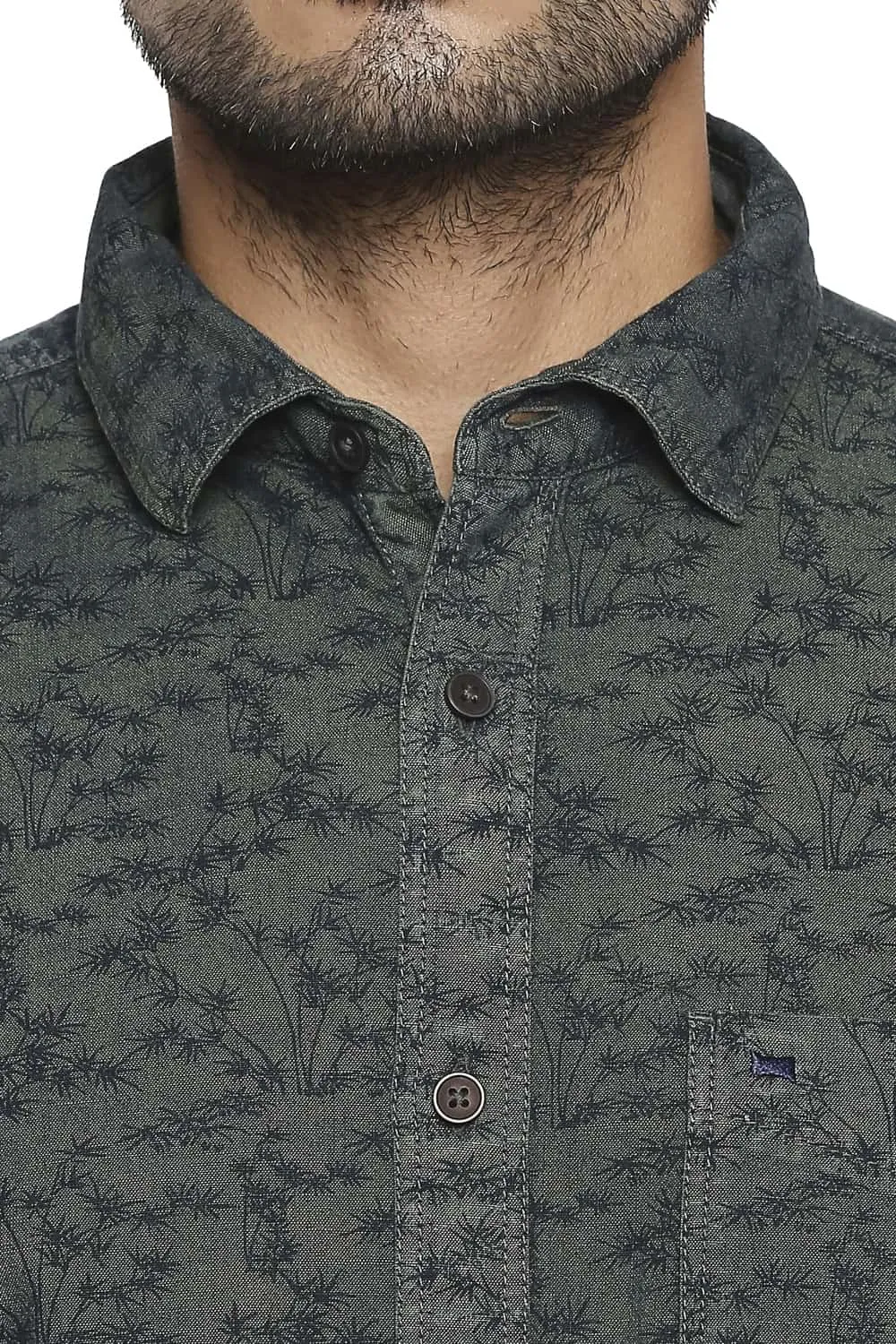 Slim Fit Tinted Indigo Printed Shirt