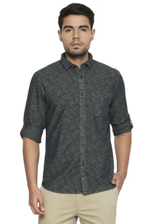 Slim Fit Tinted Indigo Printed Shirt