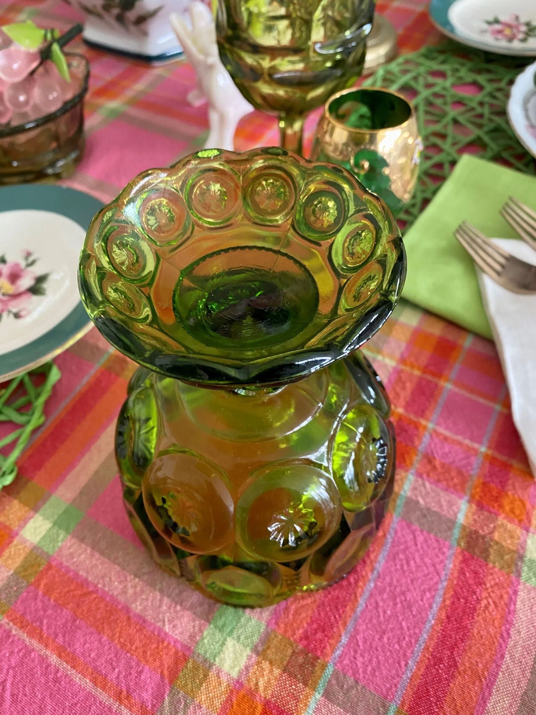 Vintage Candy Dish - L.E. Smith Glass Moon and Stars Pattern